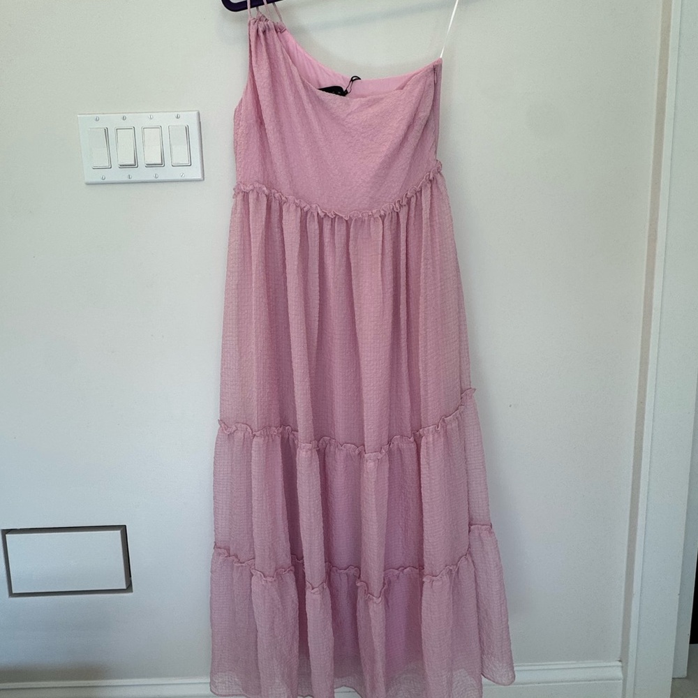 Hatch Pink One-Shoulder Tiered Sundress